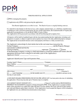 Virginia Tenant Property Application Overview form preview