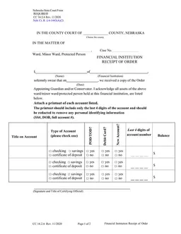 Nebraska Financial Institution Receipt of Order Acknowledgment and Account Details form preview