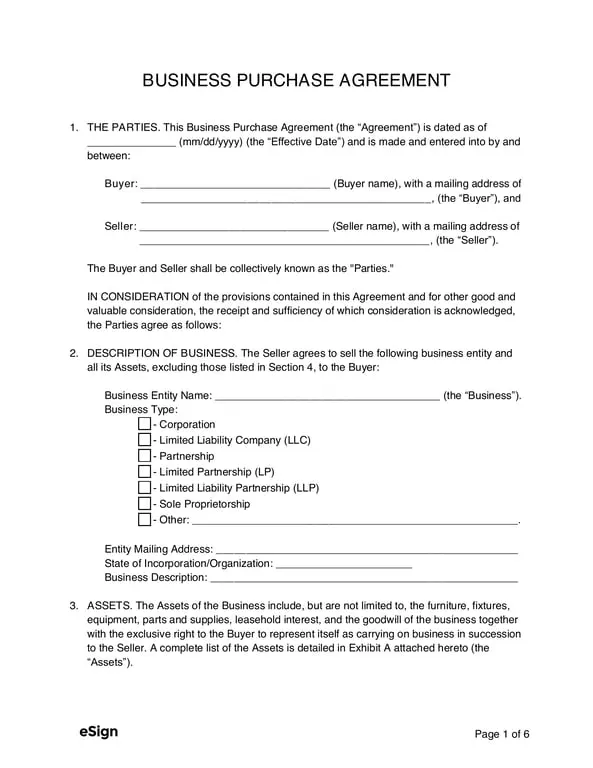 Business Purchase Agreement Overview for Legal Business Transfers