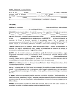 Modelo de Contrato de Arrendamiento - Comprehensive Rental Agreement Contract form preview