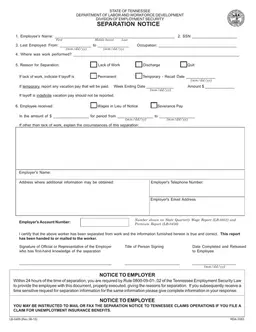 Tennessee Separation Notice Details form preview