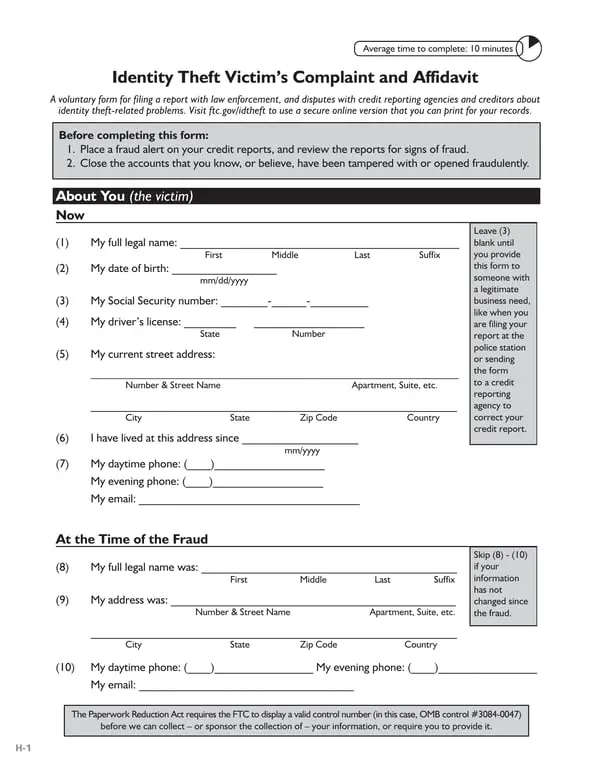 California Identity Theft Victim's Complaint and Affidavit Overview