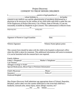 Project Discovery Minor Child Medical Treatment Consent Form form preview
