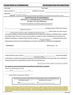 New York City Residency Affidavit for Community College Applicants form preview