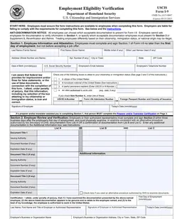 I-9 – Employment Eligibility Verification form preview