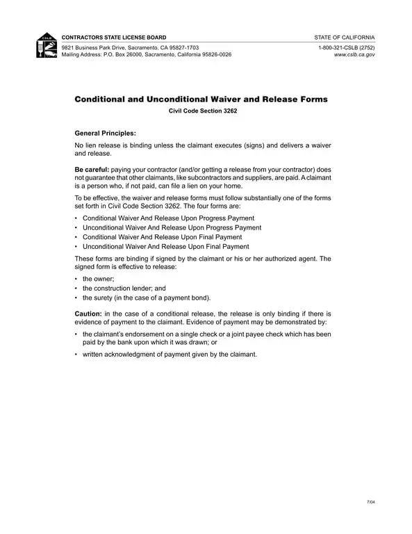 California Project Payment Release Forms Section 3262