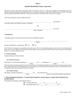 Manitoba Standard Residential Tenancy Agreement - Form 1 form preview