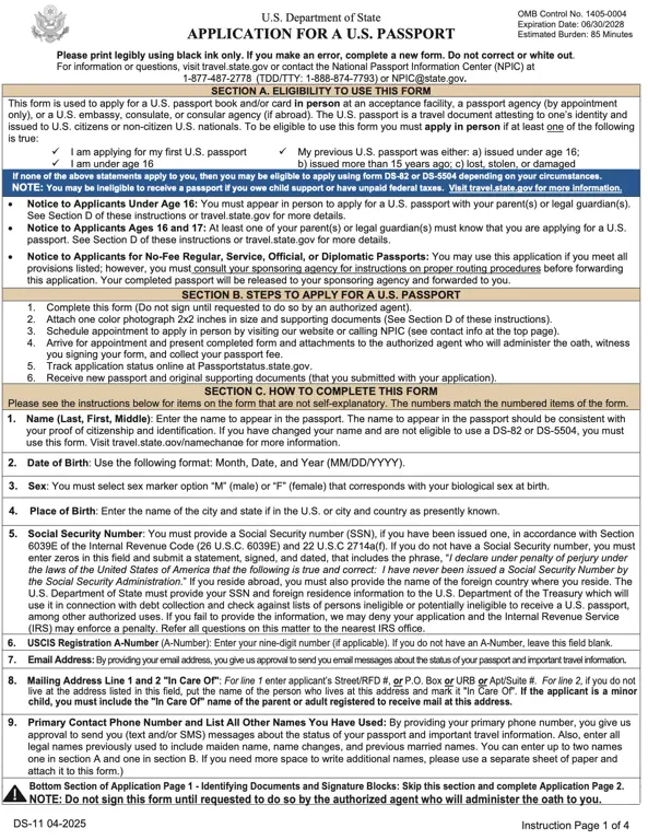 DS-11 Application for a U.S. Passport