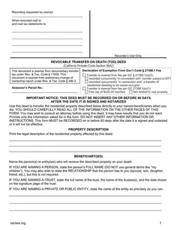 California Transfer on Death Deed - Probate Code Section 5642 Exemption - Revocable TOD form preview