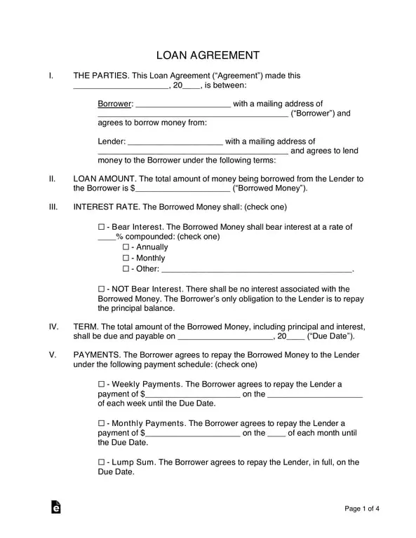 Loan Agreement Document Terms and Conditions