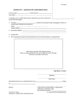 Alaska CIV-620 Affidavit of Service - Mailing Document Verification form preview