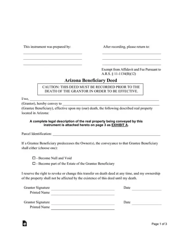 Arizona Beneficiary Deed for Estate Planning and Property Transfer