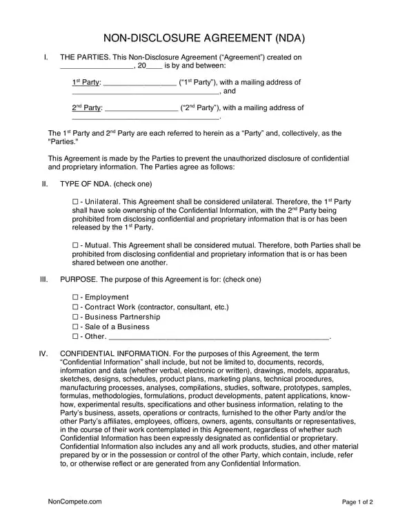 Non-Disclosure Agreement for Protecting Confidential Information - NDA
