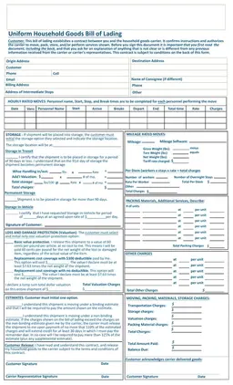 Washington Straight Bill of Lading - Binding and Non-Binding Moving Estimates with Goods Storage Clauses form preview