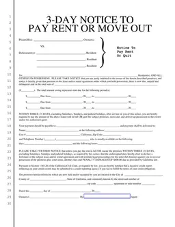California 3-Day Rent Payment Notice Summary form preview