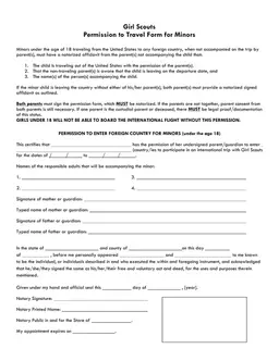 Utah Girl Scouts International Travel Consent for Minors form preview