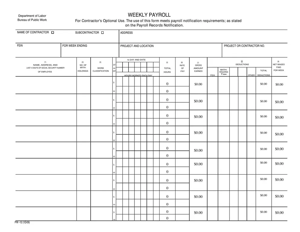 New York Weekly Payroll Record - Bureau of Public Work