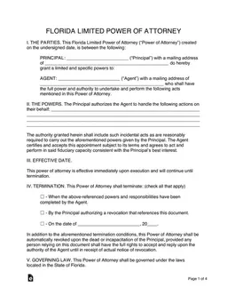 Florida Limited Power of Attorney Official Document form preview
