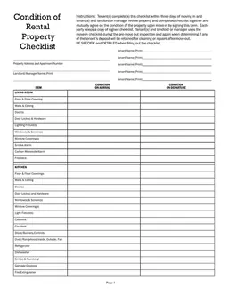 Rental Property Condition Checklist for Tenants and Landlords form preview