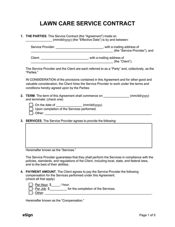 Lawn Care Service Contract Agreement Overview