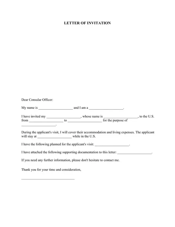 US Visa Invitation Letter for Foreign Visitors by American Residents or Citizens