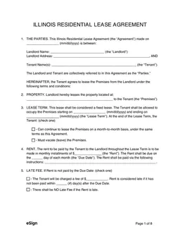 Illinois Residential Lease Agreement Basics form preview
