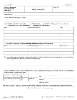 Michigan PC 564 Affidavit - Proof of Legal Document Service form preview