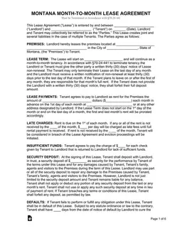 Montana Monthly Lease Agreement and Termination Notice form preview