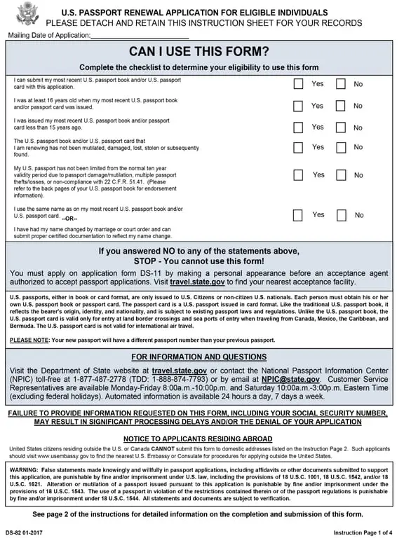DS-82 – U.S. Passport Renewal Application