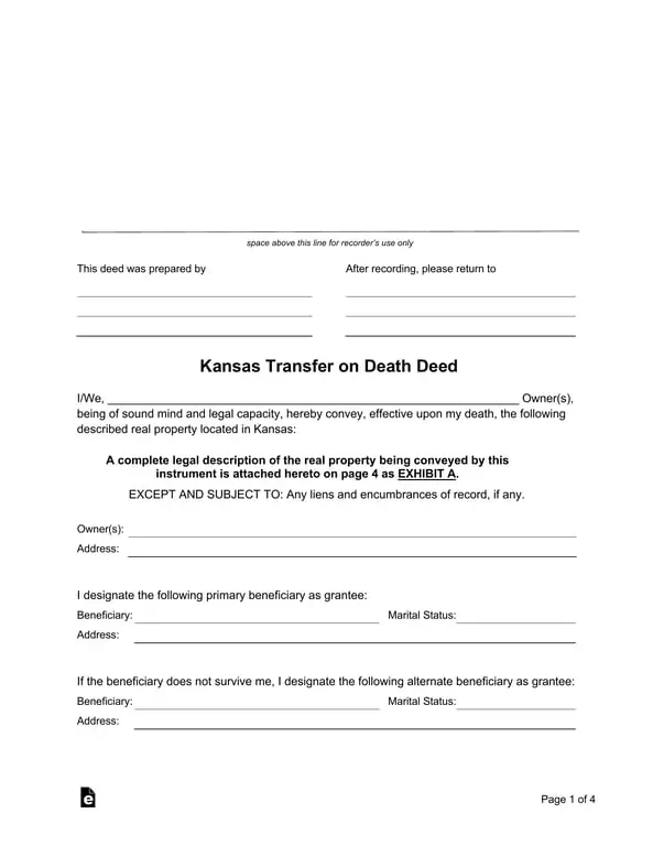 Kansas Property Transfer on Death Deed for Beneficiaries
