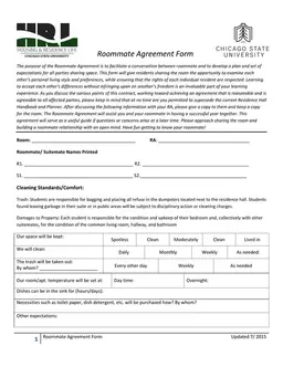 2015 Roommate Agreement for Harmonious Living in Residence Halls form preview