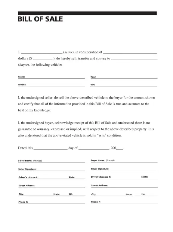 Bill of Sale – Proof of Ownership Transfer