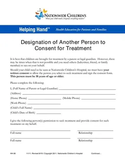 HH-36 Child Medical Consent - Nationwide Children's Hospital Edition form preview