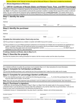 Illinois Department of Revenue CRT-61 Cash Receipt for Resale Purchases Verification form preview
