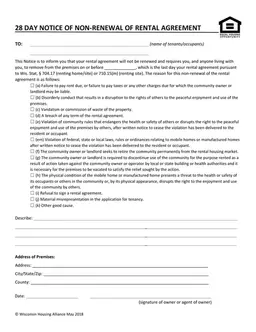 Wisconsin 28 Day Non-Renewal of Rental Agreement Notice form preview
