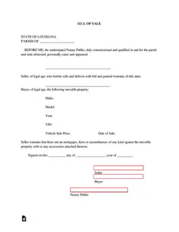 Louisiana Vehicle Ownership Transfer Record form preview