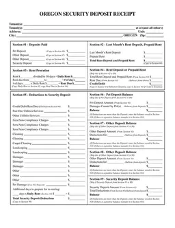 Oregon Security Deposit Deduction Calculator and Record form preview