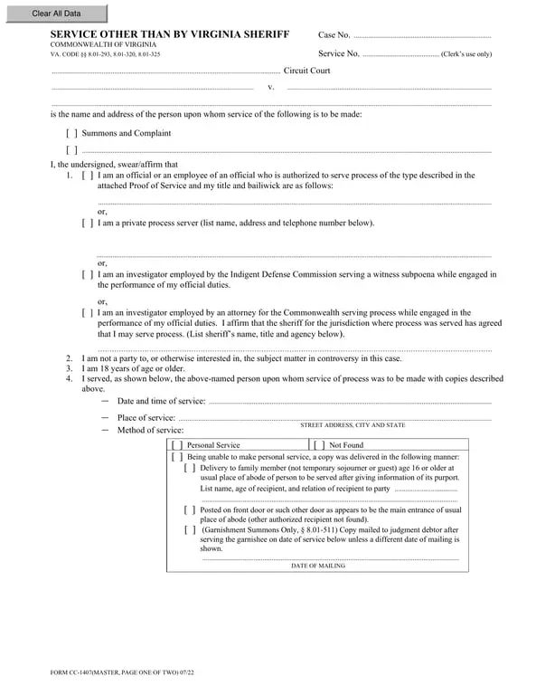 Organizing Virginia Legal Processes with Form CC-1407
