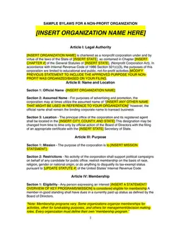 Non-Profit Bylaws Under State Law and Section 501(c)(3) Compliance Template form preview