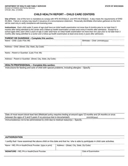 Wisconsin Child Health Report CFS-60 Overview form preview