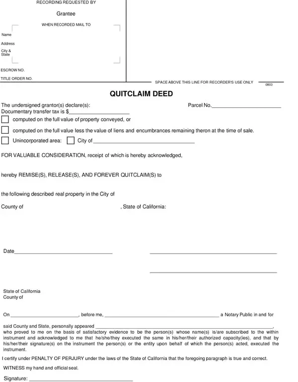 Quitclaim Deed Form – Property Ownership Transfer