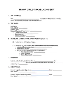 Minor Child Travel Consent Declaration - Domestic Travel Authorization for Minors form preview