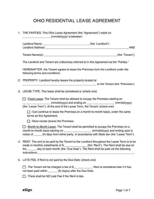 Ohio Residential Lease Agreement Basics