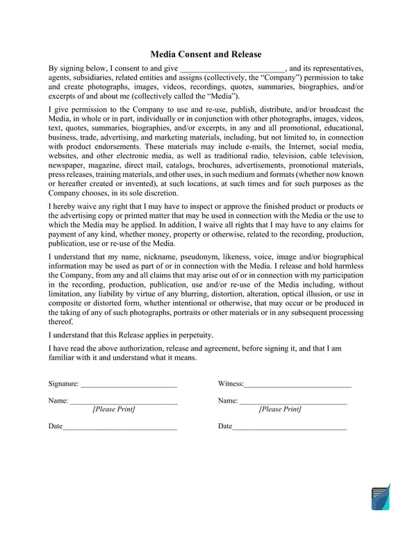 Media Consent and Release - Granting Rights for Personal Likeness Use