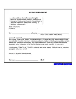 California Notary Acknowledgment Verification form preview