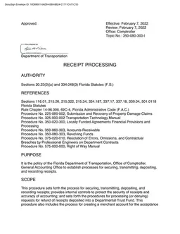 Florida Cash Receipt - DOT Protocol for Handling Property Damage Claims and Financial Agreements under Florida Statutes 20.23(3)(a) and 334.048(3) form preview