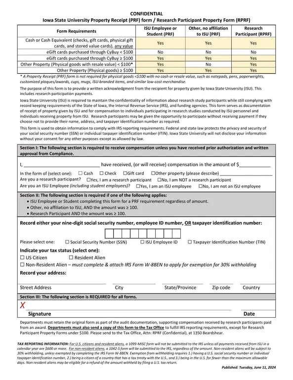 Iowa State University Property Transaction Receipt PRF