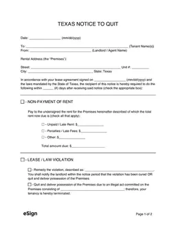 Texas Notice to Quit for Lease Violations and Overdue Rent form preview