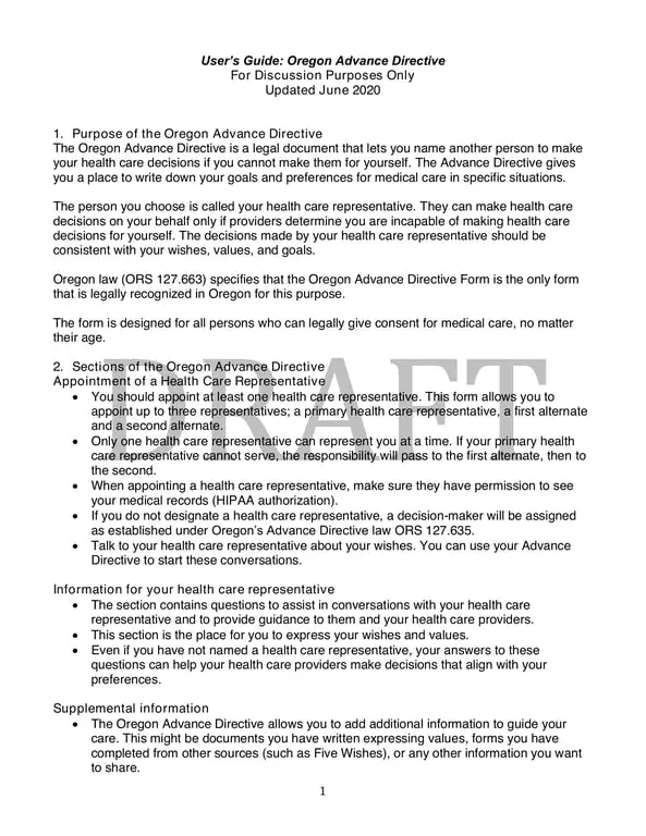 Oregon Advance Directive ORS 127.663 - Delegate Medical Decisions