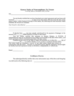 Kansas Statute § 58-2564 Eviction Notice for Noncompliance form preview